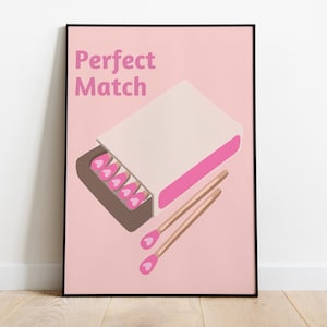 Pink and Red Matchs Printable, Trendy Wall Art, Perfect Match Print, Cute Dorm Poster, Retro bedroom decor teens, valentine day prints