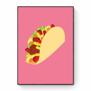 Tacos Pop Art Printable, Küchenkunst, Retro Taco Poster, Cartoon Food Print, Art Deco Print, Vintage Illustration, zeitgenössische Trendy Print