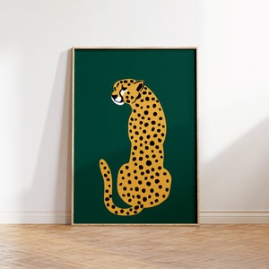 Cheetah Green Wall Art,Leopard Wall Art,Feline Print,Tiger Illustration,Printable Wall Art,Green Orange Art Print,Big Cat Print,Animal Print
