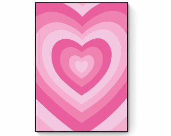 Pink Retro Heart Print, Psychedelic Heart Wall Art, Trendy 60s 70s Wall Art, Groovy Heart Poster, Y2K print, Girls Room Decor