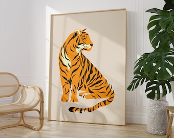 Tiger Print, Beige Leopard Art Print, Boho Home Decor, Beige Wall Art, Jungle Poster, Minimal Cheetah Art, Animal Artwork, Boho Poster