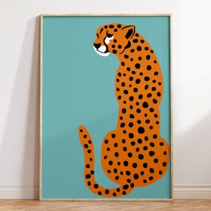 Cheetah Print, light blue Leopard Art Print, Boho Home Decor, light blue Wall Art, Jungle Poster, Minimal Cheetah Art, Boho Animal Artwork