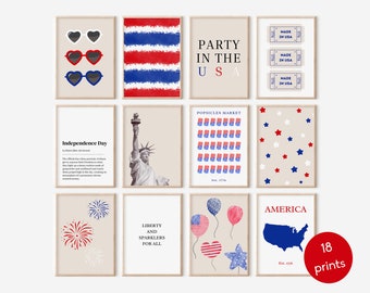 4th of july decor mega bundle set of 18 PRINTABLES, fourth of july decorations, fourth of july printable wall art, Memorial Day Art Prints