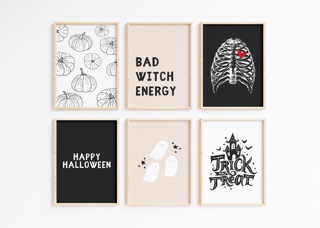 Minimalist Halloween Set of 6 Prints, Trendy Neutral Halloween Wall Art ...