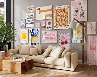 Gallery Wall Art Set Dopamine Bundle, dorm room decor, Trendy Digital Prints, Maximalist Poster Mega Bundle, Preppy Poster, Y2K Room Decor