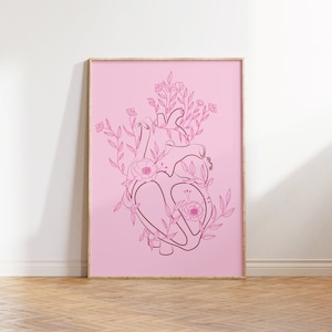 Anatomical Heart Print, heart illustration, preppy wall art dorm decor y2k room aesthetic maximalist wall art Apartment decor Valentines Day