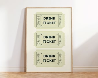 drink ticket Printable Wall Art, Retro Alcohol Sign, Bar Cart Accessories Alcohol poster, Kitchen Art, Happy Hour Print, fun apartment decor