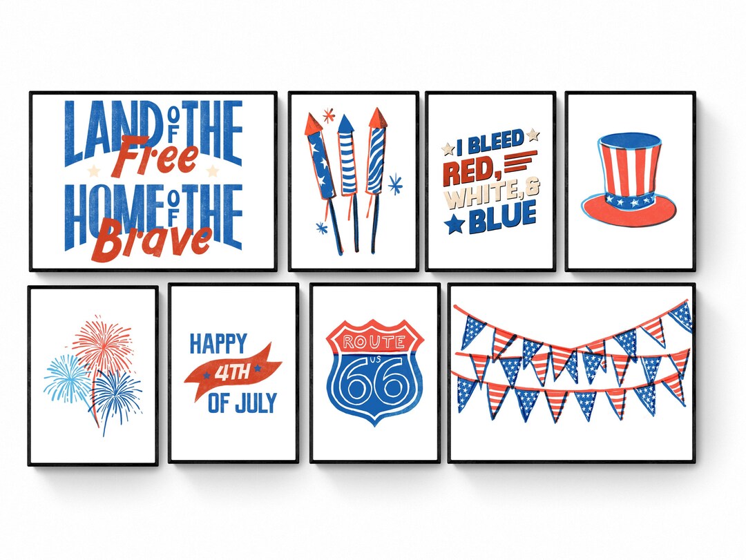 4th of July Printable Gallery Wall Art Bundle, 4th of July Decor Bundle ...