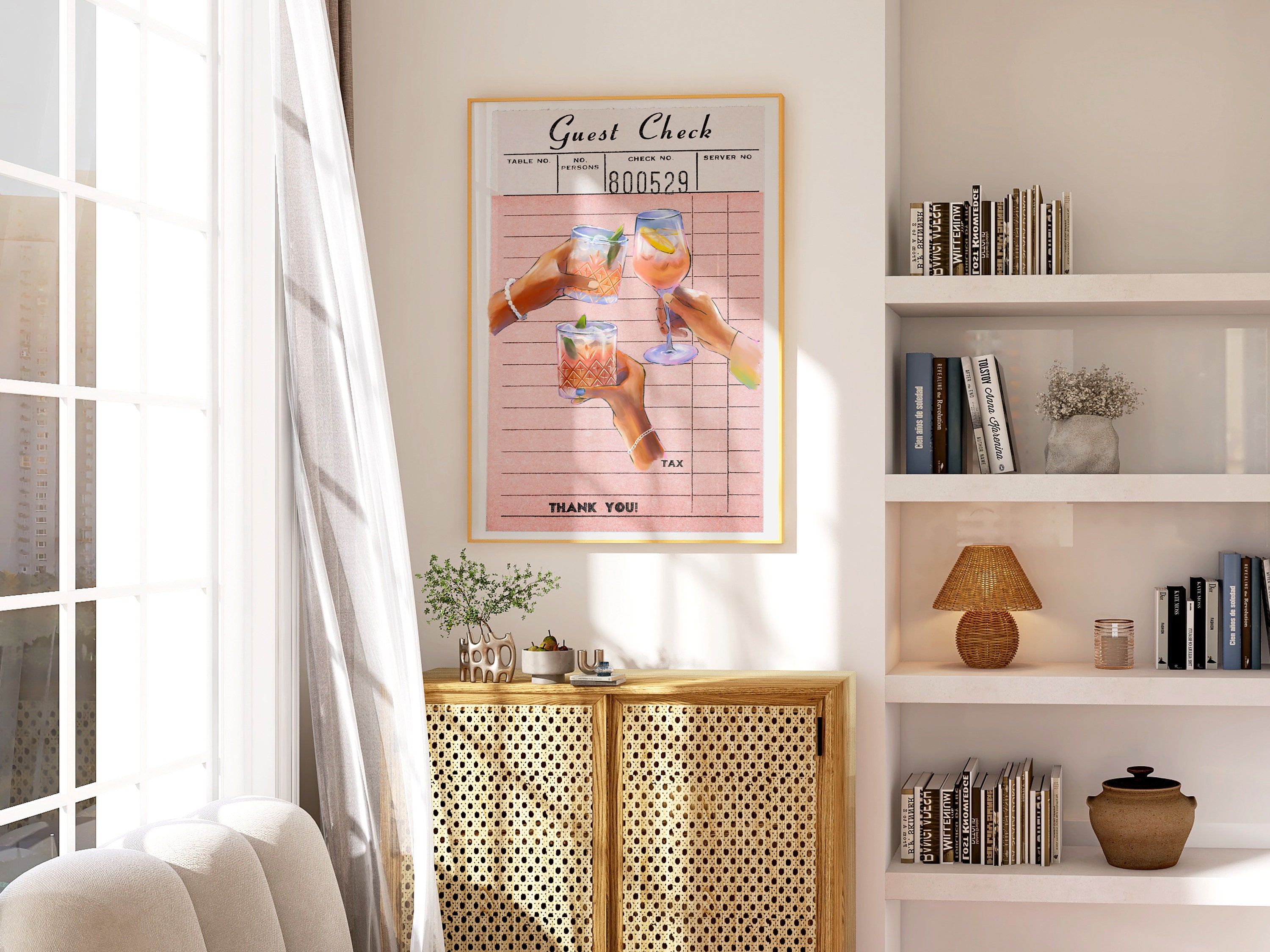 Pink Cheers Guest Check Print Bar Cart Poster Trendy Kitchen Art ...