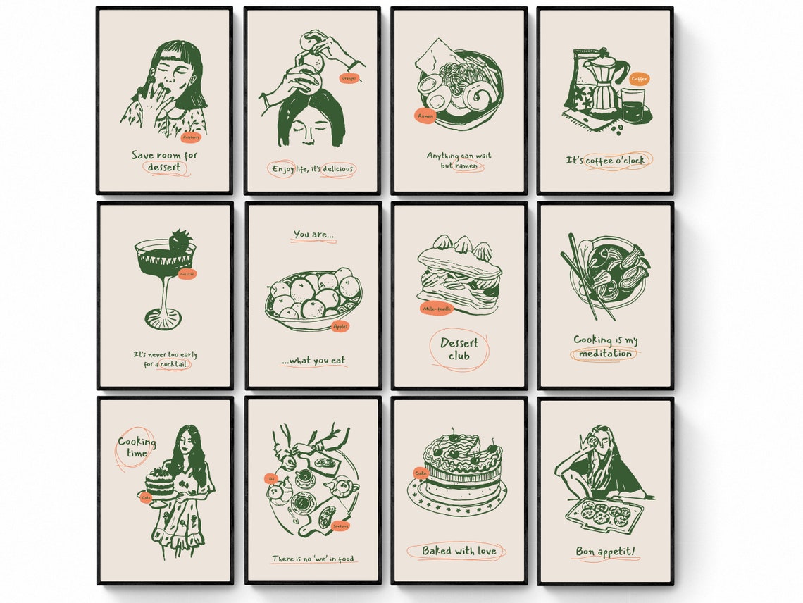 artsy kitchen print, food recipe print, print... Modern Kitchen Decor Set of 13 Printables, Dessert Art, Food Print ...