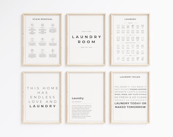 Laundry Room 6 Print Set, Laundry Wall Decor, Laundry Instructions, Laundry Care Symbols Guide, Laundry Room Art, Digital Printable Art