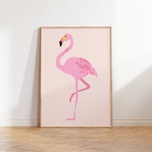 arte de pared imprimible de flamenco, impresión de arte de flamenco rosa, cartel de selva rosa rubor, arte minimalista, arte de pared moderno, arte de aves, decoración de moda boho