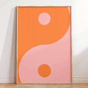 Impressão rosa Ying Yang, arte Y2K, arte retrô de parede, impressão Boho, impressão dos anos 70, arte de parede dos anos 90, pôster Ying Yang, pôster Y2K, dormitório Peace Sing