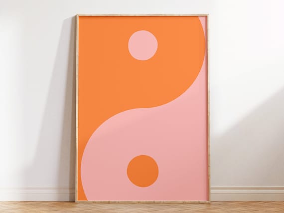Pink Ying Yang Print, Y2K Art, Retro Wall Art, Boho Print, 70s Print, 90s Wall Art, Ying Yang Poster, Y2K Poster, Peace Sing Dorm Room