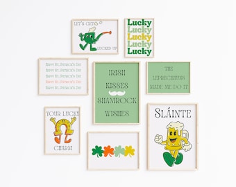 Retro St. Patrick's Day Set of 8, St Patty's Day Gallery wall art set, St Patrick's Day Printable Wall Art, St Patty's Day Print Irish Decor
