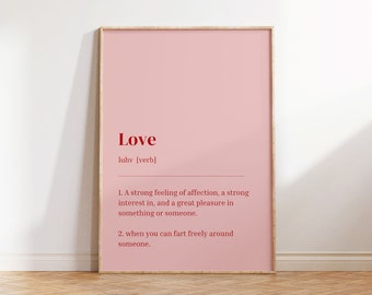 liefde definitie print, Valentijnsdag decor, Valentijnsdag printables, grappige romantische kunst aan de muur, Valentijnsdag kunst aan de muur, minimalistische poster