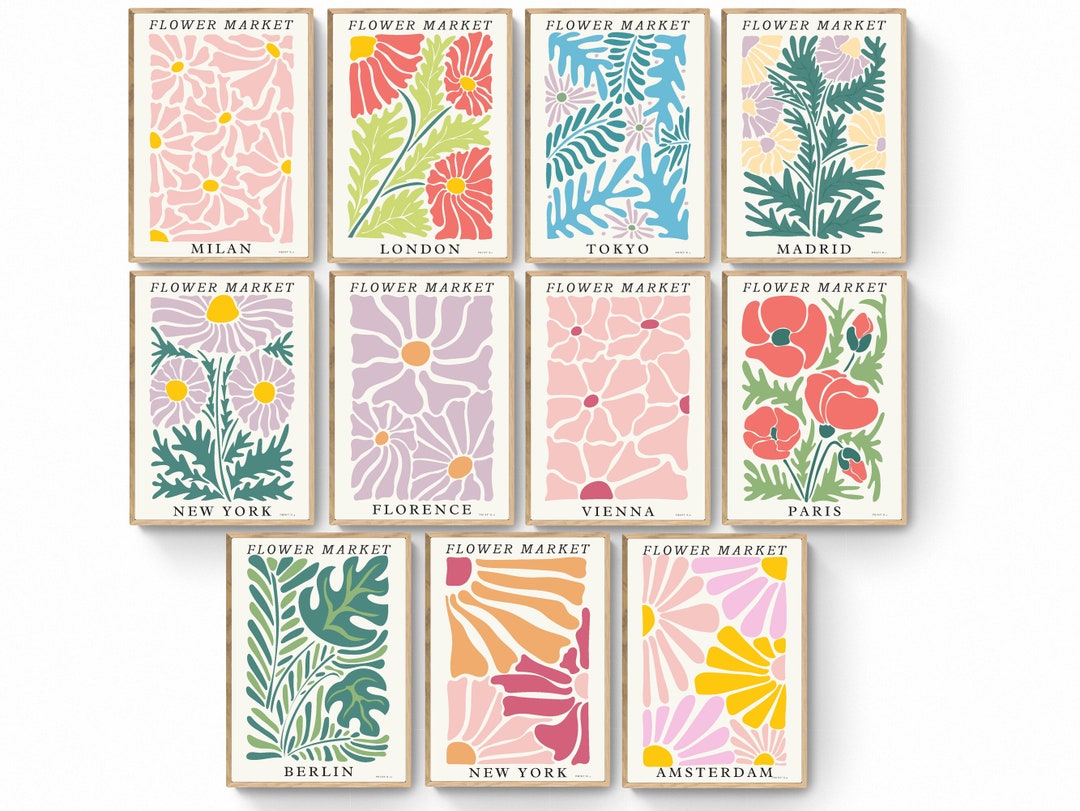 Flower Market Set of 12 Prints Gallery Wall Art Floral Decor Modern ...