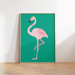 arte de pared imprimible de flamenco, impresión de arte de flamenco verde, cartel de selva verde, arte minimalista, arte de pared moderno, arte de aves, decoración de moda boho