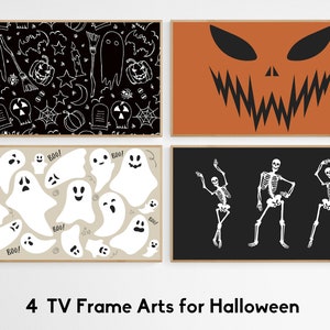 Halloween frame tv art set, frame tv art, Colorful funny TV art, neutral Halloween, art tv, Dancing skeleton Halloween Art
