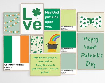 St.Patricks Day Decor Set Of 12 Printables, Trendy St Patrick's Day Printables, Saint Patricks Decor, St Patricks Wall Art, Digital Download