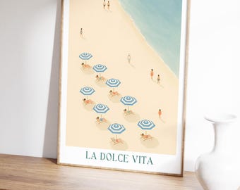 Summer La Dolce Vita Poster, Aerial Beach Prints, Aesthetic Poster Beachy Girly Cute Retro Beach, Modern Beachy Dorm Room, Surf Wall Art