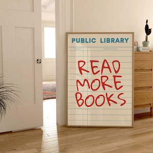 Lies mehr Bücher Druck, digitale Kunst Download, niedliche Bibliothek Karte Dekor, bunte Retro Poster, trendige Lese Poster, Buchliebhaber Wandkunst