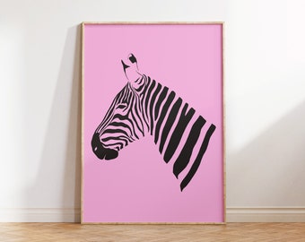 Minimal Zebra Print, rosa Zebra Kunstdruck, Boho Home Decor, Dschungel Poster, Minimal Zebra Wand Kunst, Tier Kunstwerk, Boho Poster