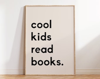 Beige coole kinderleesboeken afdrukbaar, leesboek voor kinderen, kinderleesboek, muurdecoratie speelkamer, decoratie klas, poster homeschool, decoratie school, leeshoek
