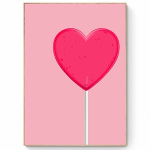 Herz Förmiger Lollipop Print, 90er Jahre Süßigkeiten Wandkunst, Candy Shop Dekor, Candy Lover Geschenk, Eklektische Kunst, Funky Poster, Retro Print Buntes Zuhause
