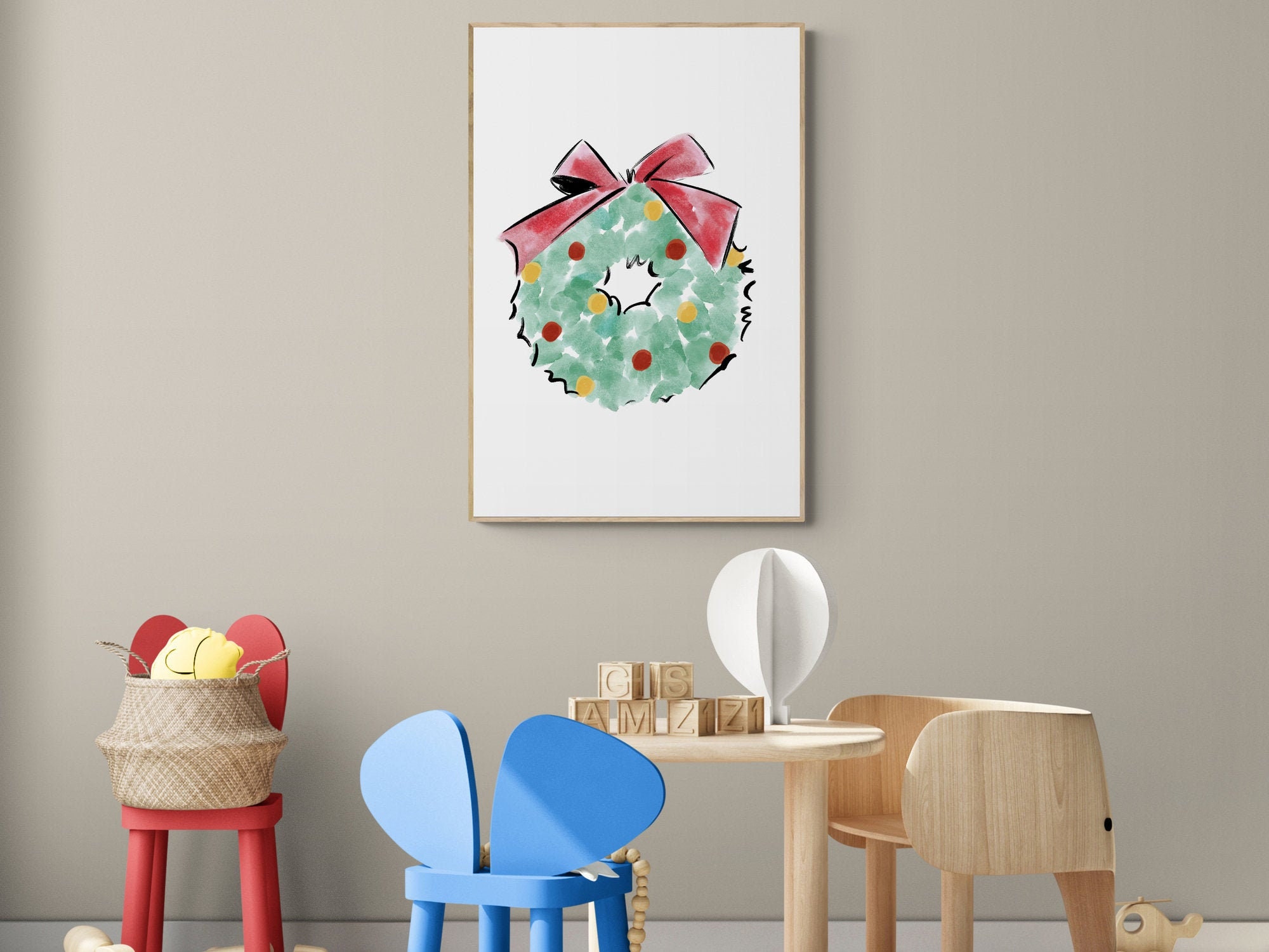 Watercolor Holiday Wreath Print Watercolor Christmas Wreath Etsy