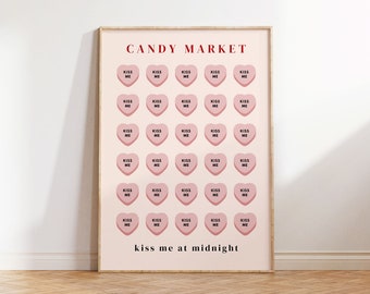 Candy Hearts print, pink and red wall art, Romantic Wall Art, Red Valentines Home Decor, valentines day printables Flower Market Heart Print