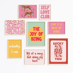 Colorful Set Of 8 Retro Vibrant Colors Printables, Eclectic Gallery Wall Set, Girls Trendy Prints, Dorm room Print, College Dorm Room Decor