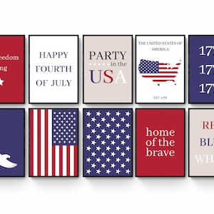 4th of July Printable Gallery Wall Art Bundle, 4th of july decor bundle set, Set of 10 July 4th Art Prints, Fourth of July Home Decorations