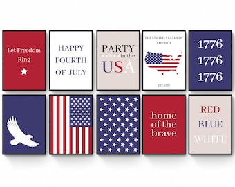 4th of July Printable Gallery Wall Art Bundle, 4th of july decor bundle set, Set of 10 July 4th Art Prints, Fourth of July Home Decorations