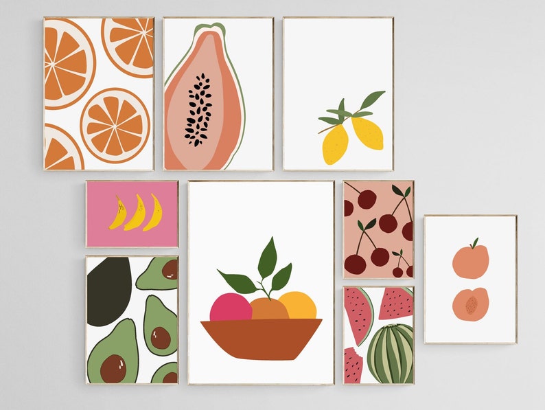 Boho Kitchen Wall Decor Kitchen Gallery Wall Art Set of 9 Etsy