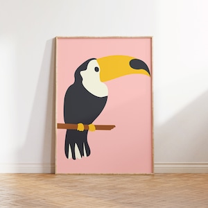 Toucan printable wall art, Pink Jungle Poster, Modern Wall Art, bird art, trendy decor Tropical Summer Beach house decor droom room