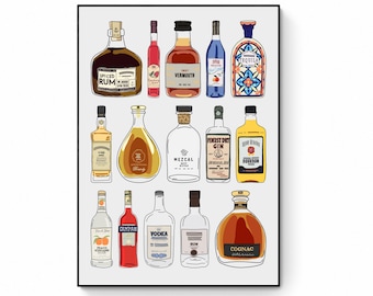 Bar Cart Art Printable, Boozy Art, Wine Bottles, Alcohol Art, Alcohol Art Print, Bar Decor, Alcohol Poster, kitchen prints, Liquor Drink Bar