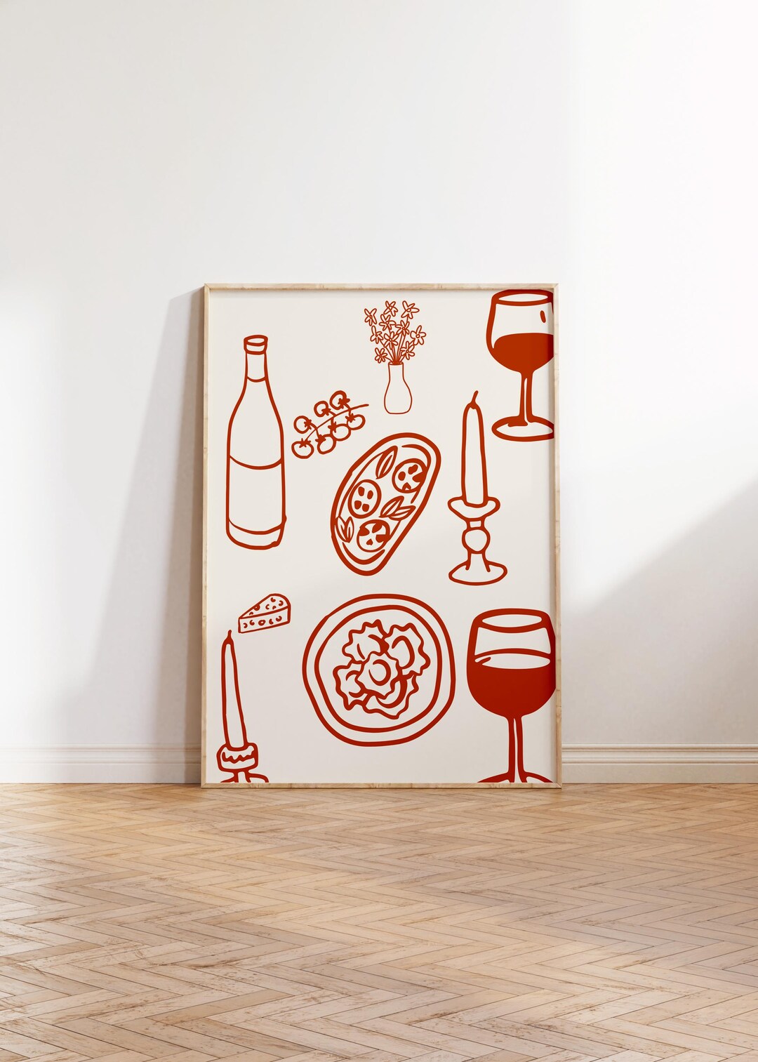 Trendy Retro Dinner Table Print, Bar Cart Poster Food and Drinks ...