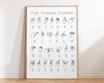 American Sign Language Poster, ASL Alphabet, Printable Wall Art, Rainbow Classroom Decor, abc Print, Homeschool Decor, Educational Posters