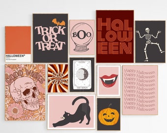 Retro Halloween Decor, 12 Halloween Printables, Halloween Home Decor, Mid Century Modern Prints, Halloween Wall Art, Halloween Prints