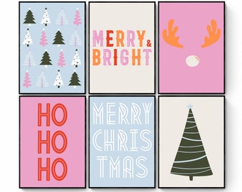 Retro Christmas Set of 6 Printables, Trendy Christmas Prints, Christmas Wall Art, Xmas Wall Art, Christmas Decorations, Christmas Art