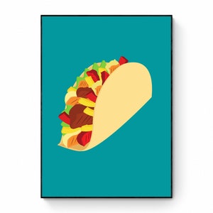 Tacos Pop Art Printable, Küchenkunst, Retro Taco Poster, Cartoon Food Print, Art Deco Print, Vintage Illustration, zeitgenössische Trendy Print