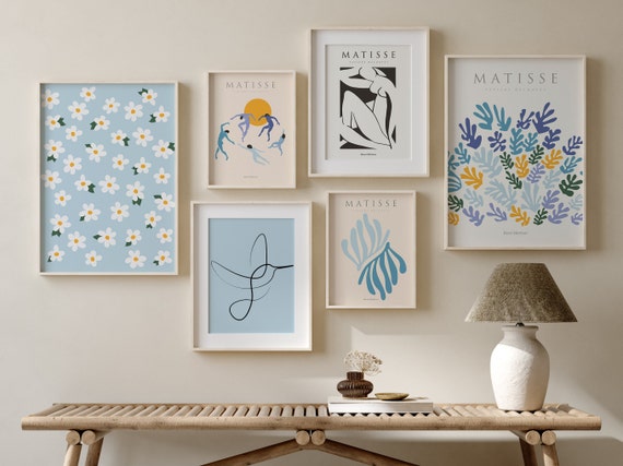 Gallery Set of 6 Matisse Sky Blue Cut Outs Print, Spring Wall Decor, Pastel Wall Decor, Living Room Decor, Exhibition Poster, Pale Blue Art