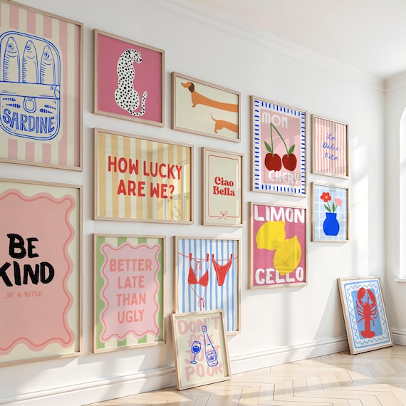 Dopamine set of 14 printable, dorm room decor, Cute Summer Art Prints, Trendy apartment Decor, Preppy Poster, Maximalist Y2K Room Decor