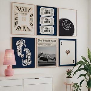 Navy Leopard Wall Art Set, Retro Leopard Lucky Decor, Trendy Leopard Print Cheetah Bedroom Dorm Wall Art Stockholm Aesthetic Apartment Decor