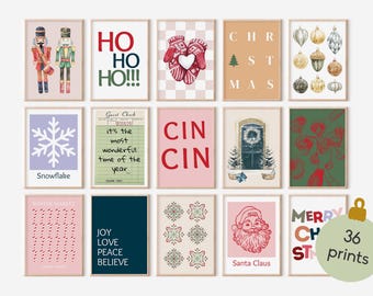 Set of 36 Christmas Gallery Wall Bundle, Christmas Digital Download, Xmas Wall Art, Christmas Wall Decor, Colorful Christmas Printable
