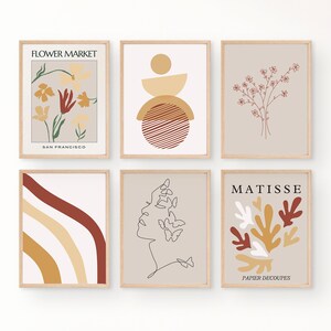 Red and Beige Gallery Set of 6 Matisse Print, Modern Wall Decor, Boho Floral Wall Decor, Minimal Living Room Decor, Trendy Exhibition Poster image 3