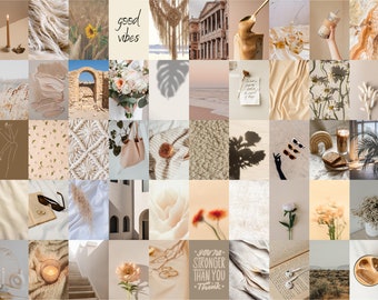 200 stuks neutrale collagekit esthetische boho boujee fotowanddecor beige crème bruin trendy muurkunst prints decor stijlvol glamour slaapzaalinrichting
