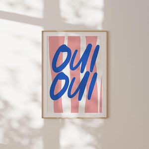 Oui Oui Retro Kitchen Print, Kolorowa sztuka ścienna do kuchni i jadalni, Funky Foodie Poster, Ręcznie rysowany wystrój, Wystrój do gotowania