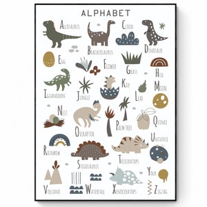 Dinosaur Alphabet Print, Nursery Alphabet Poster, Dino Print, Dinosaur Decor, Boys Bedroom Decor, Educational Posters, playroom print